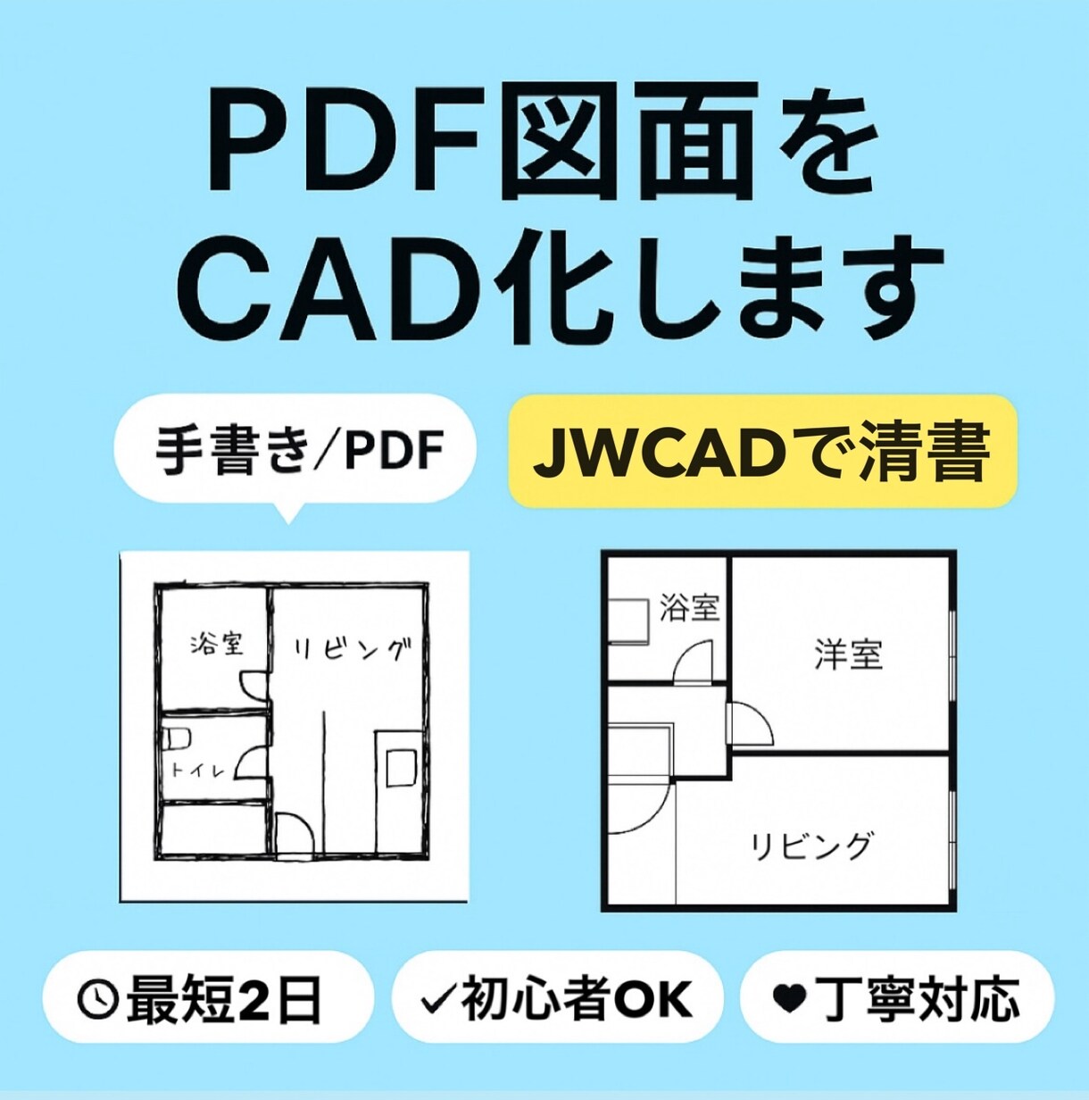 急ぎOK┊︎図面の軽微な修正対応します ・急ぎで修正したい ・外注初めて・1枚だけ頼みたい イメージ1