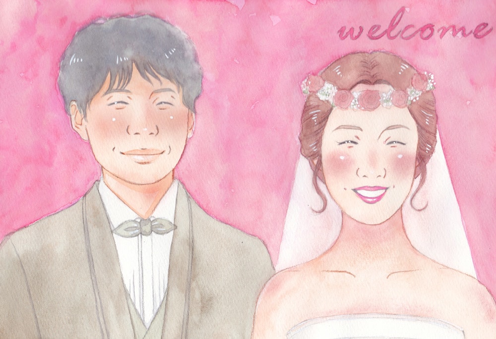 優しい水彩画の似顔絵ウェルカムボード、作成します 簡易額縁付き☆気持ちを込めて、一枚一枚丁寧にお描きします イメージ2