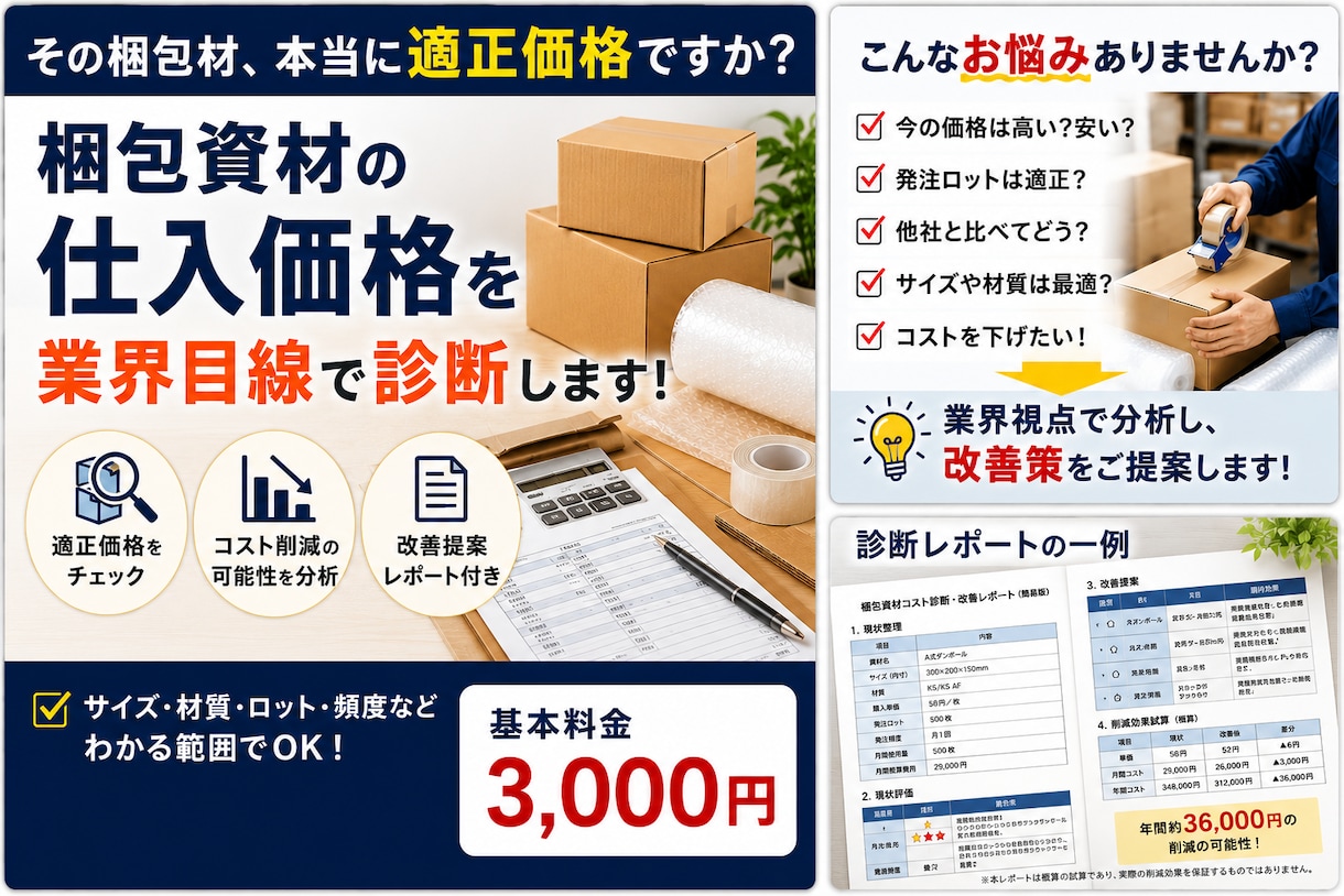 その梱包で大丈夫？コスト・破損リスクを診断します 梱包コスト削減、破損対策、作業効率改善をアドバイス イメージ1