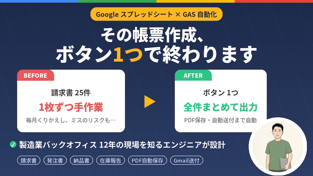 Excel/GASで請求書・帳票を自動作成します 請求書/見積書/納品書/月次帳票を自動出力 イメージ1