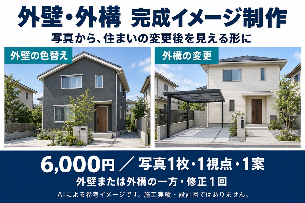 外壁・外構の完成イメージを写真から作成します 色や配置の希望を見える形に。家族・施工会社との相談に イメージ3