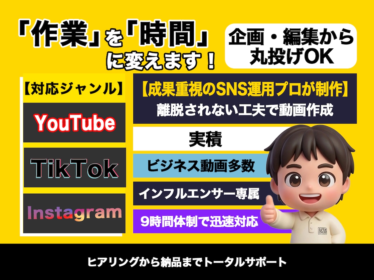 SNS・YouTube動画編集のプロが制作します 総再生回数15万回！離脱率を下げ、視聴維持率を伸ばす編集！ イメージ1