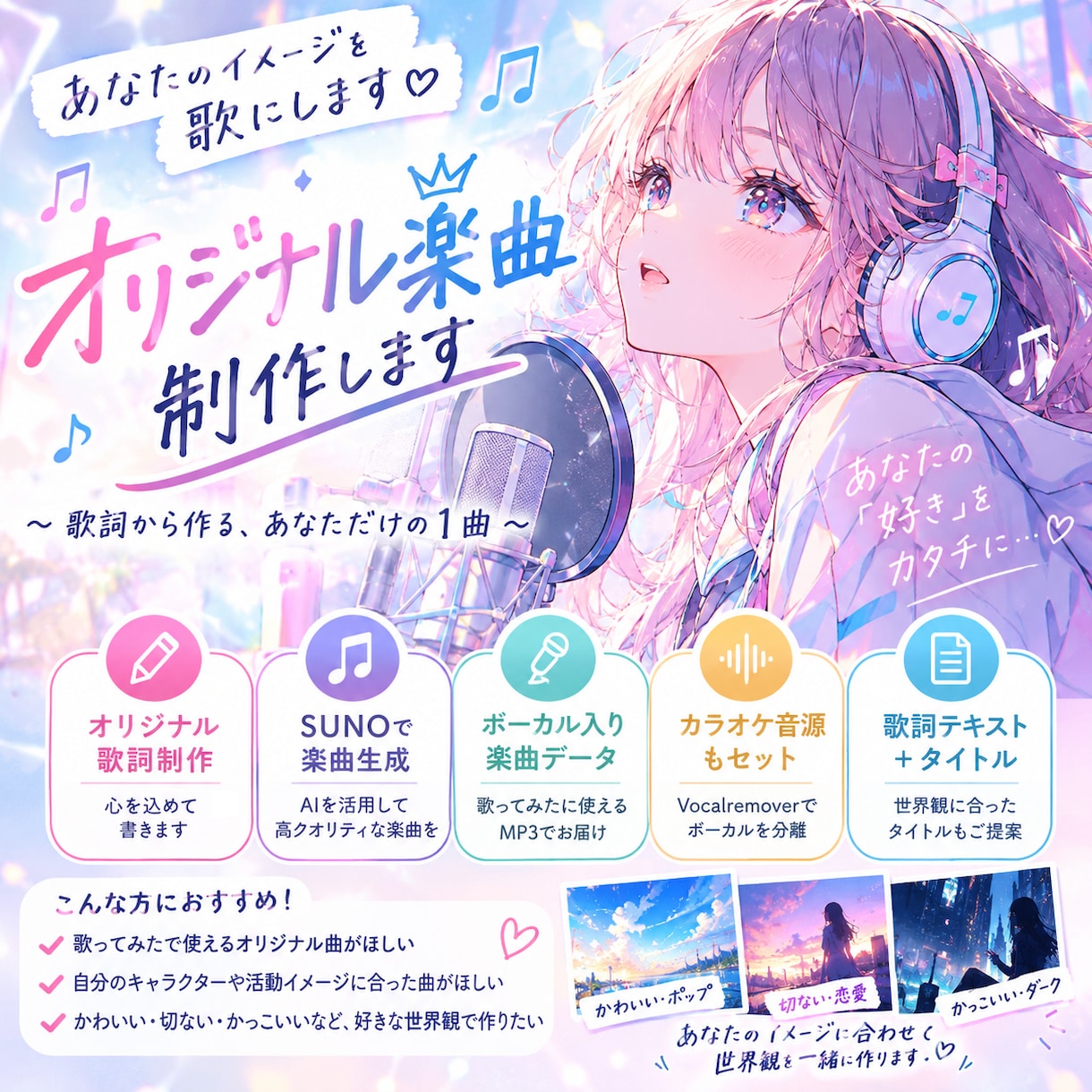 あなただけのオリジナル曲をつくります あなたのイメージを歌にします｜歌詞から作るオリジナル楽曲 イメージ1