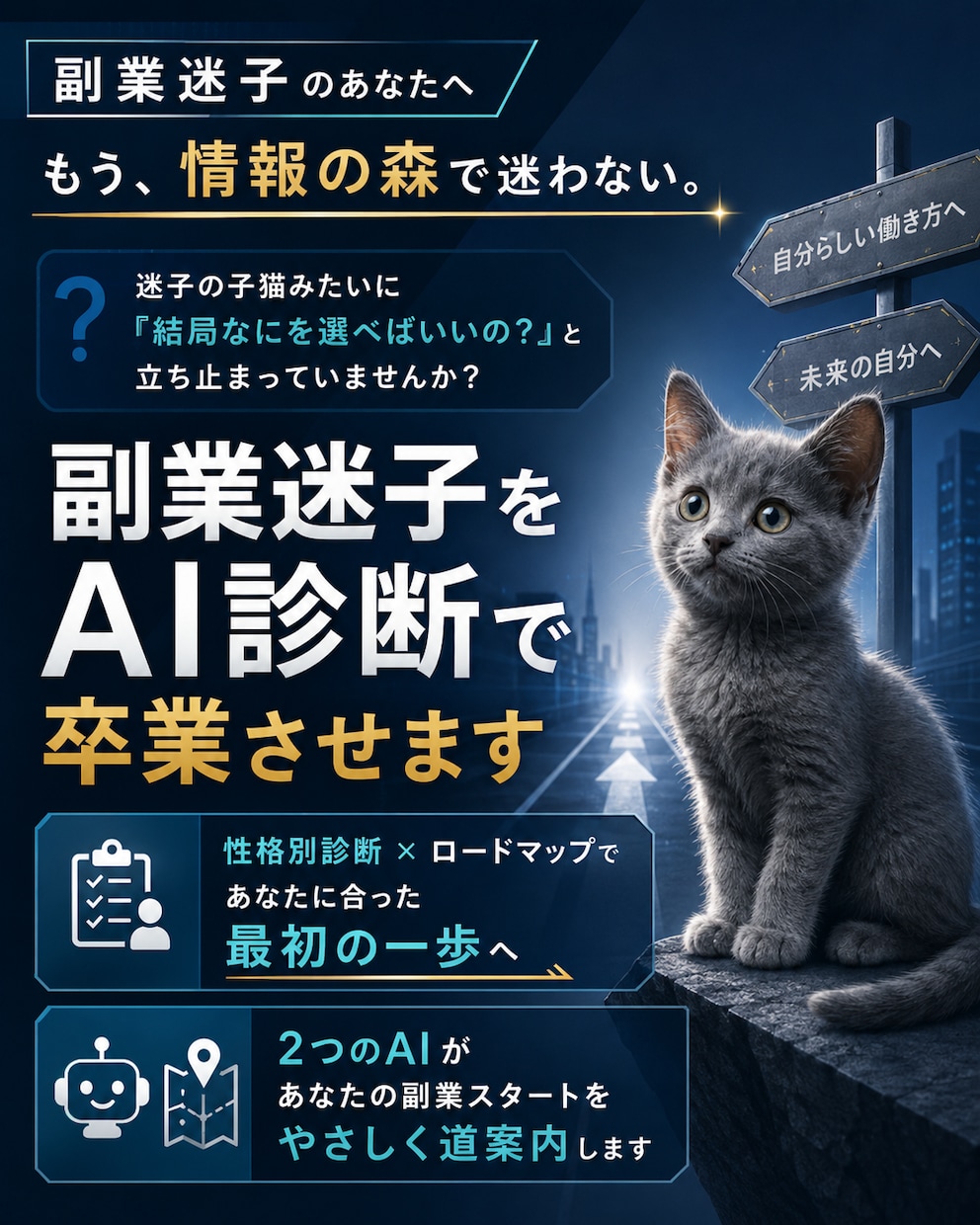 副業迷子をAI診断で卒業させます 性格別診断×ロードマップで最初の一歩へ イメージ1