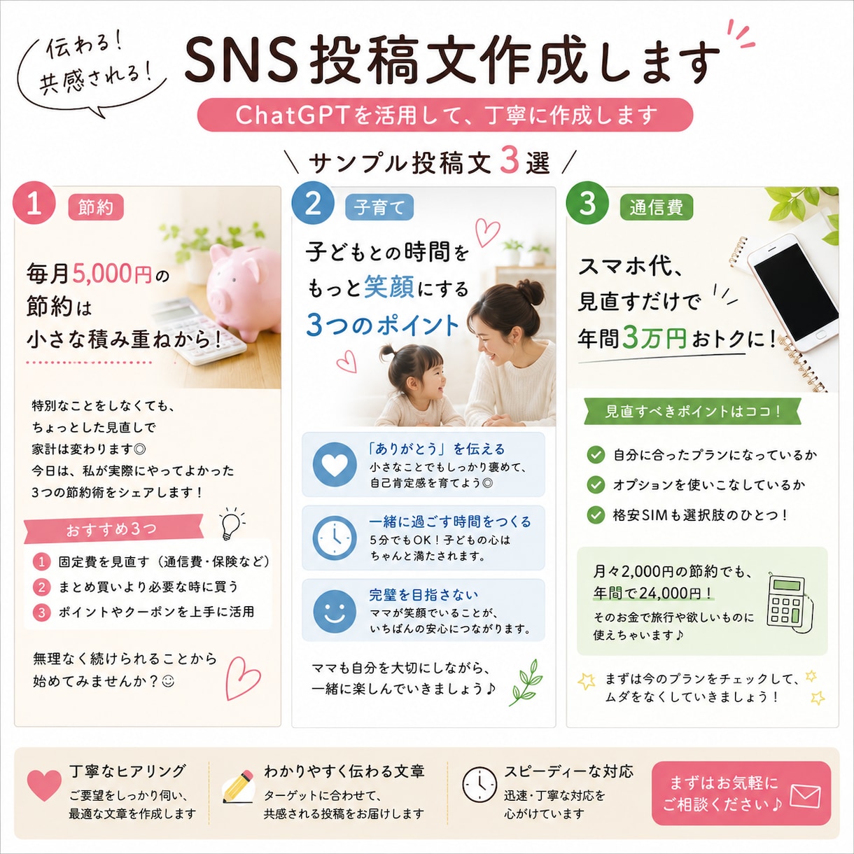 AIを活用してSNS投稿文を作成します 丁寧な対応でSNS投稿文を作成します！ イメージ2