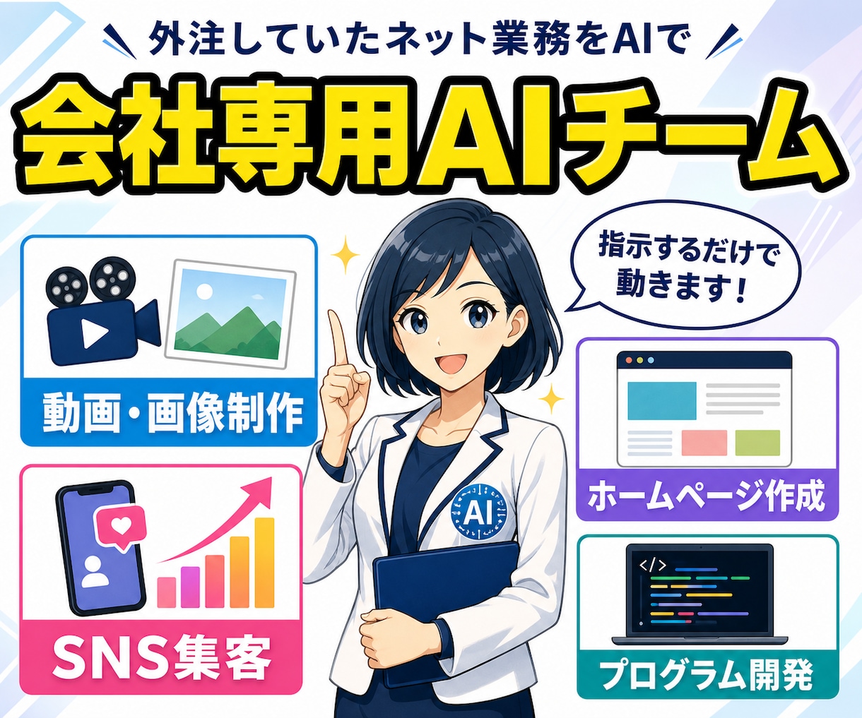 SNS集客・動画画像・HP制作するAI社員作ります 人手不足の会社へ！生成AIエージェントがネット業務を支援 イメージ1