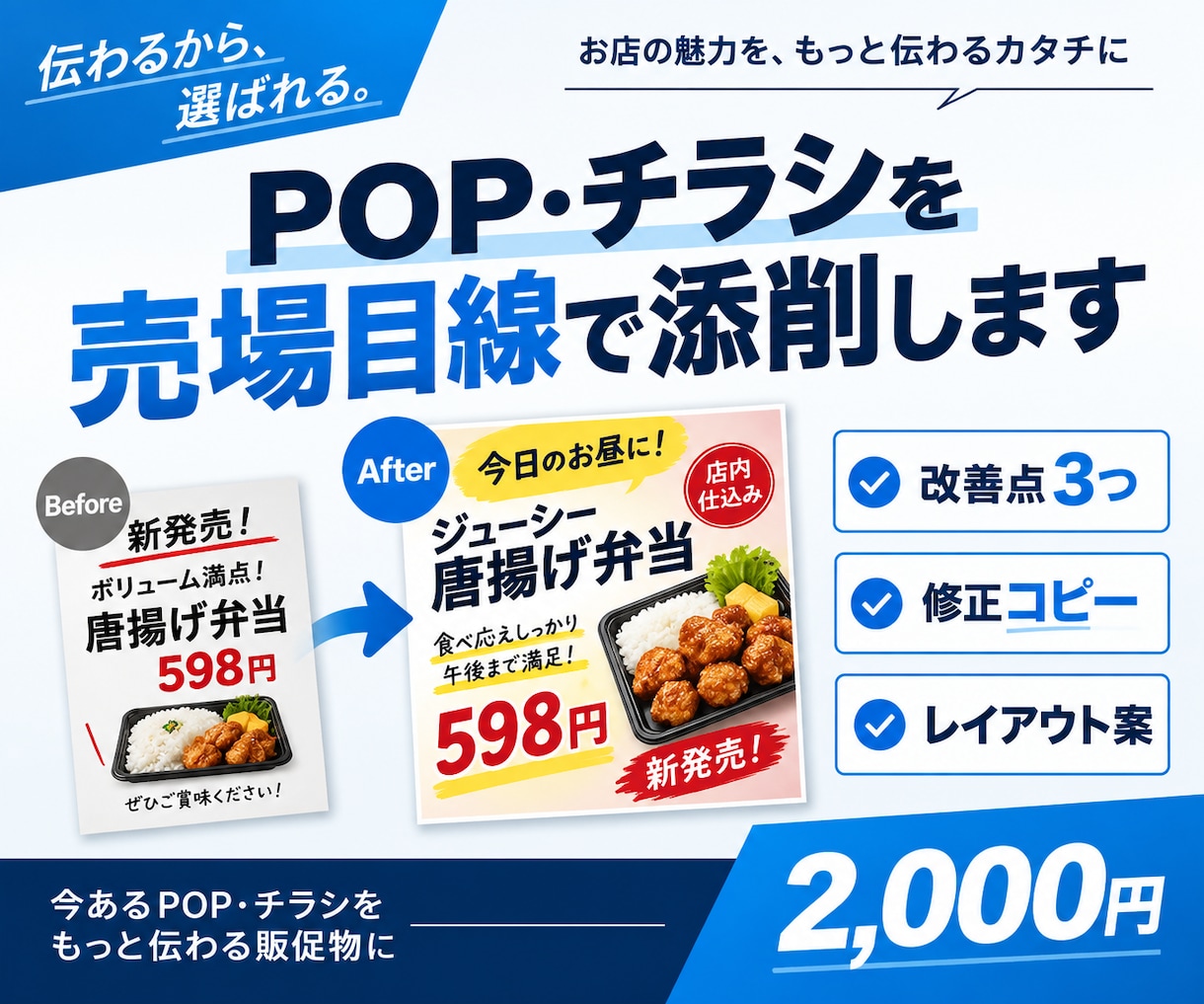 POP・チラシを売場目線で添削します 改善点3つ＋修正コピー＋レイアウト案を提案します イメージ1