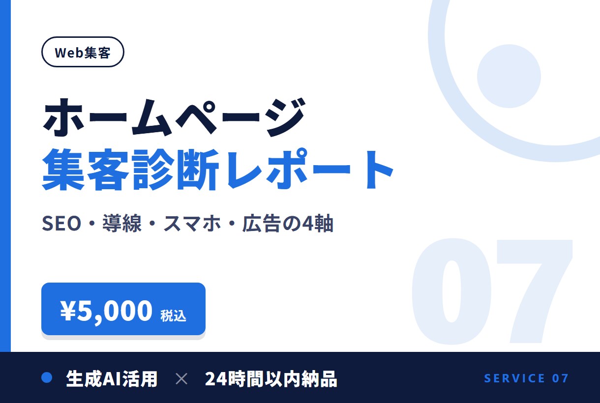 ホームページの集客力を4軸で診断・改善提案します SEO・導線・スマホ・広告の4軸。改善TOP10を納品 イメージ1