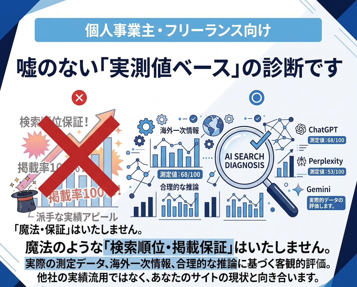 AI検索対策(GEO/LLMO/AEO)診断します ChatGPT・Perplexity・Geminiで実測診断 イメージ4