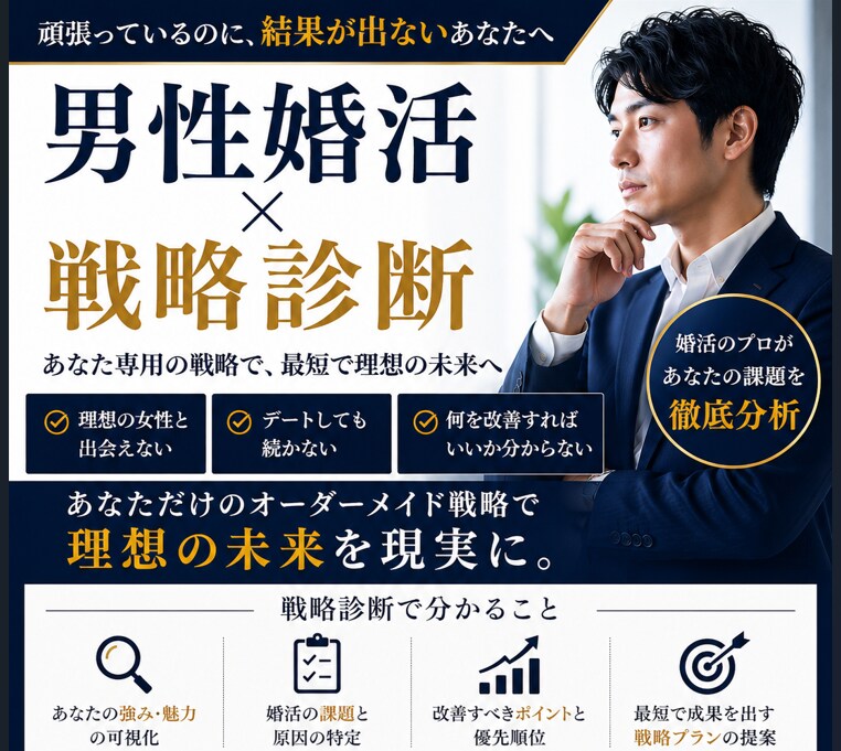 男性婚活×戦略診断します 婚活は戦略がすべて～課題を徹底分析～ イメージ1