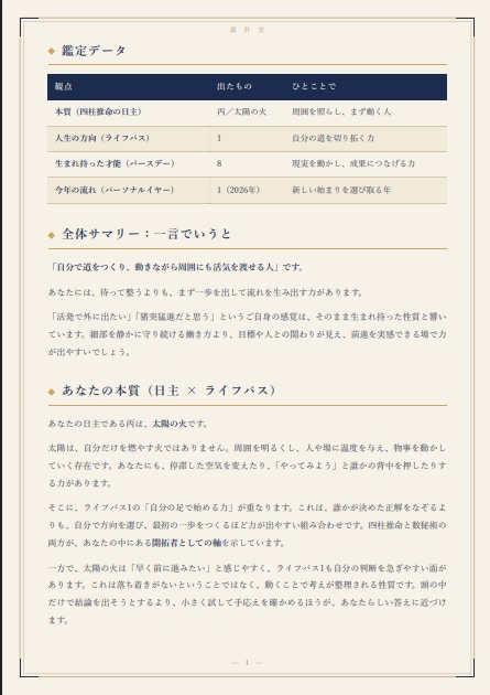 四柱推命と数秘術で本質と次の一歩を鑑定書にします 当てるより、決められる。読み返せる一通の鑑定書を届けます イメージ3