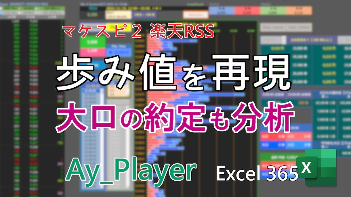 データでザラ場の歩み値を完全再現します 再生間隔は変更可能。歩み値の結果から大口約定を解析します。 イメージ1