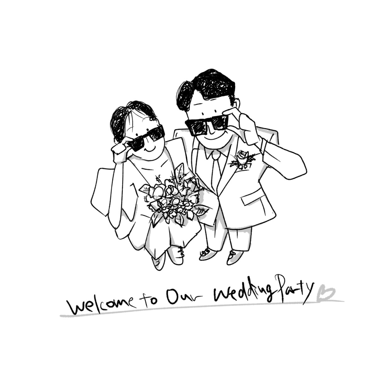 ウェルカムボードのイラストを描きます コミカルでポップな動きのあるイラストで結婚式を和やかに！ イメージ1
