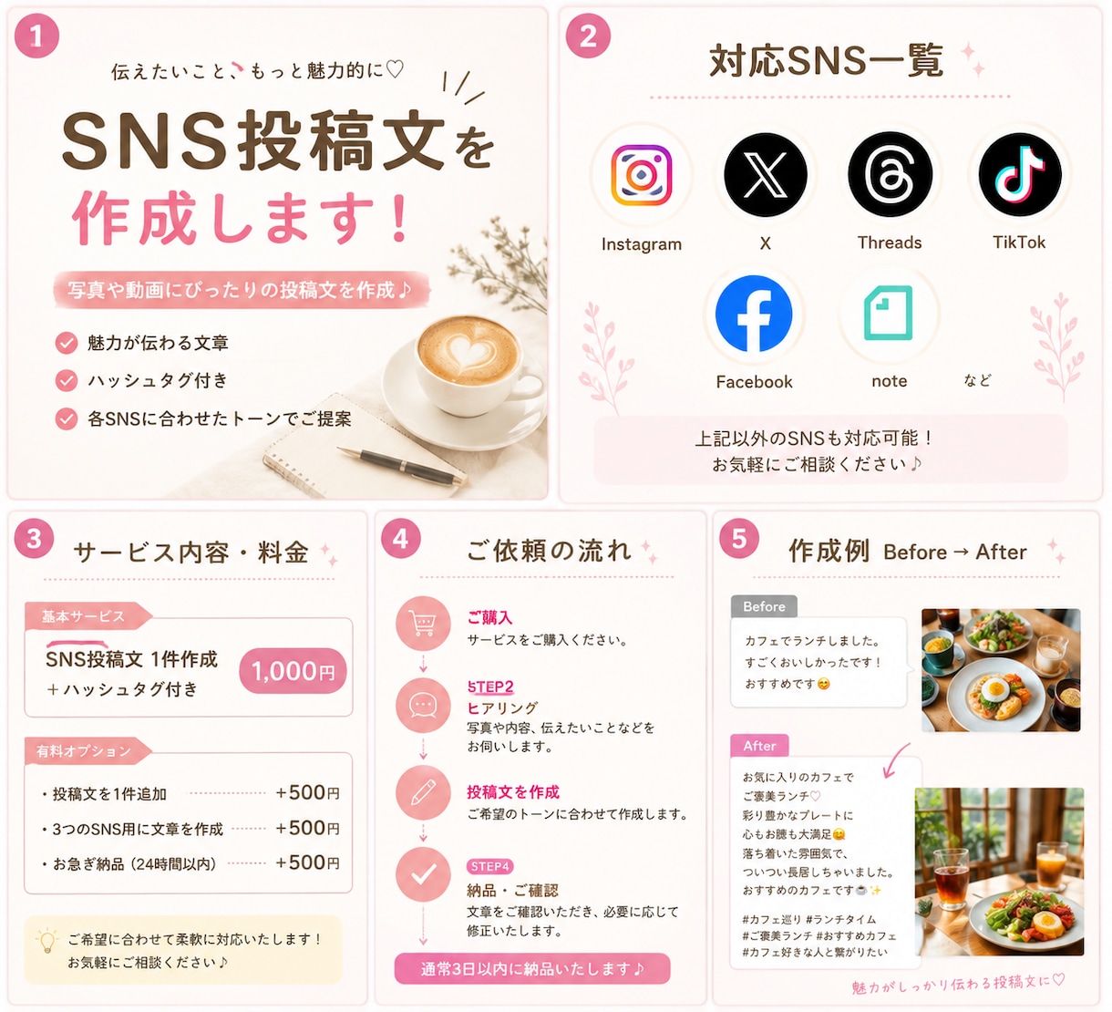 SNS投稿文を作成します 魅力が伝わるSNS投稿文＆ハッシュタグを作成します イメージ1