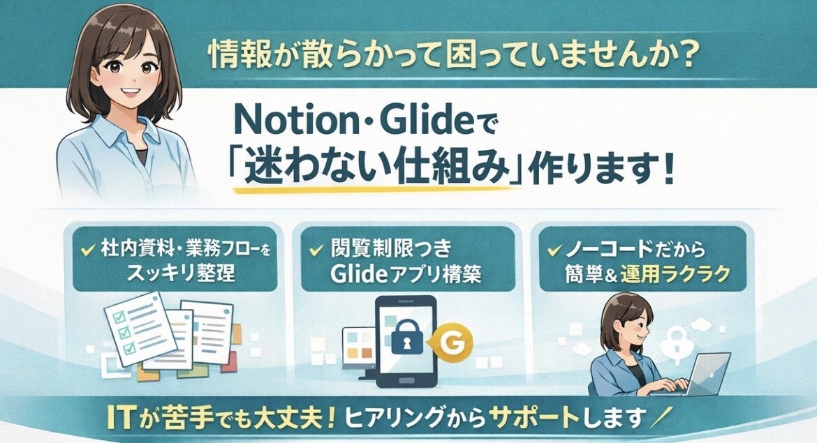 Notion / Glideを構築します 迷わない仕組みを、作って終わりではなく運用前提で構築します イメージ1