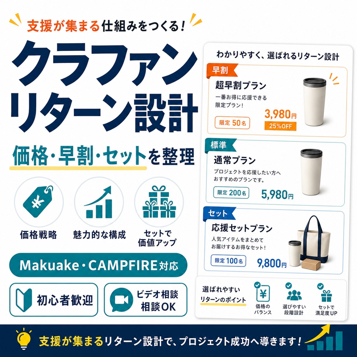 クラファンのリターン設計を相談できます 価格と見せ方を一緒に整理します イメージ1