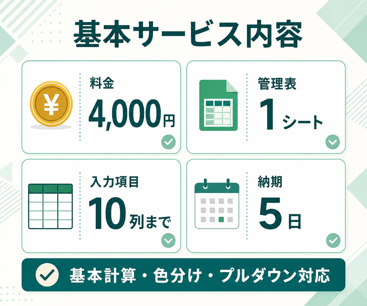 用途に合うシンプルなExcel管理表を作ります 必要な項目だけに絞った、見やすく使いやすい表に整えます イメージ3