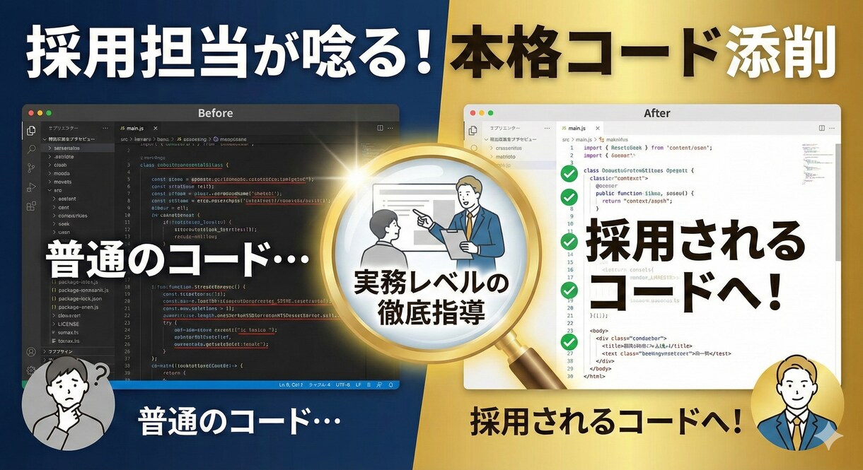 採用担当が唸る！実務レベルのコード添削・指導します 「動く」から「読まれる」コードへ。採用視点で徹底レビュー イメージ1