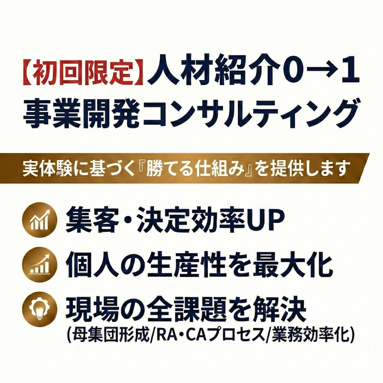 初回限定／人材紹介事業全般をコンサル支援します ゼロから軌道に乗せた経験と知識を活かし、幅広くお力添えします イメージ1