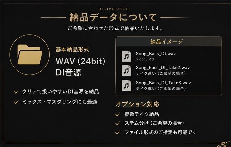 楽曲に寄り添うベースライン･演奏データを提供します ベースライン作成から高品質な演奏データまで制作します イメージ4