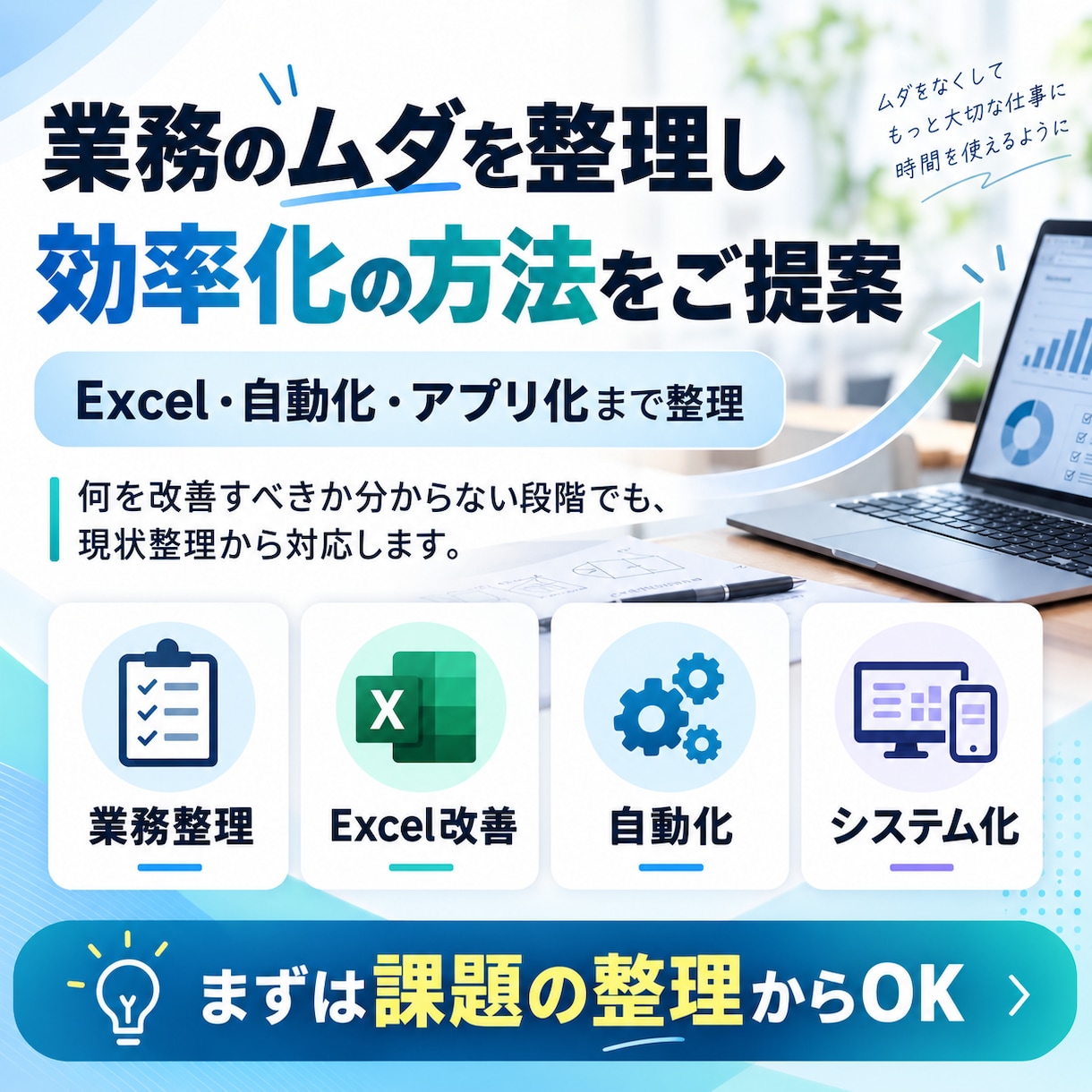 業務のムダを整理し効率化の方法をご提案します Excel・自動化・アプリ化まで必要な方法を整理します イメージ1
