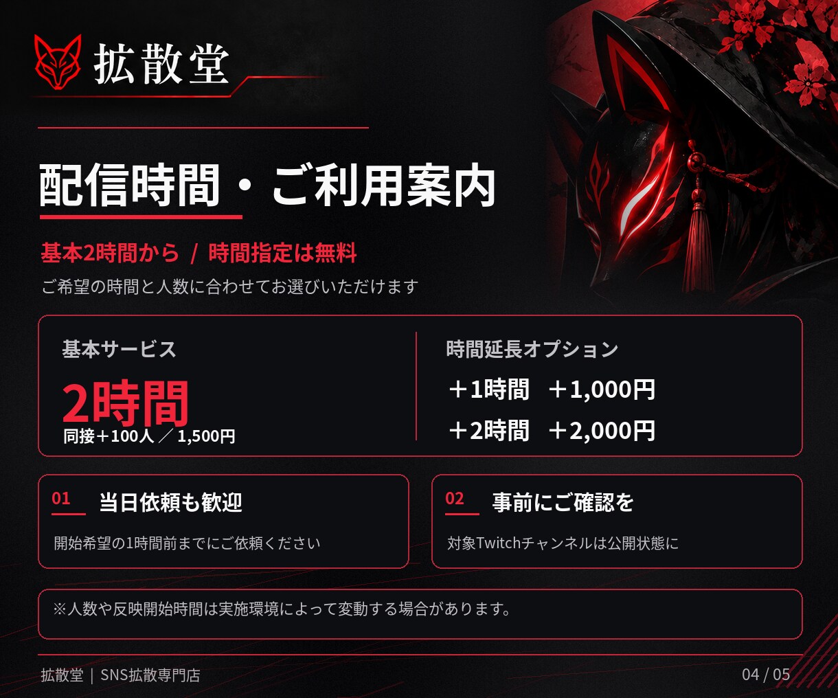 2時間！ライブ配信の視聴者100人増やします Twitch(ツイッチ)の同接｜時間指定無料・当日対応可能 イメージ4