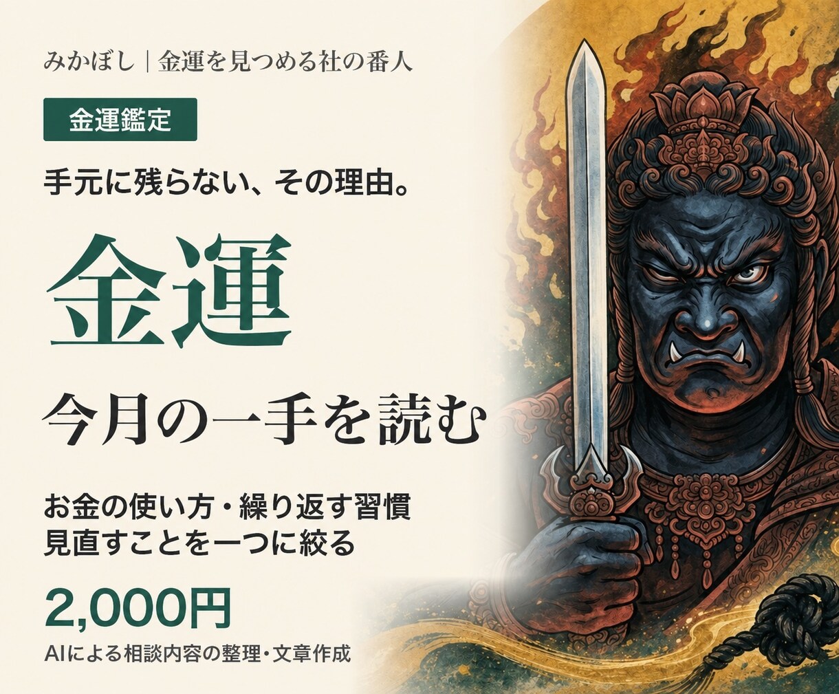 金運の悩みから今月の一手を見定めます 手元に残らない、その理由を一つ見つめる イメージ1