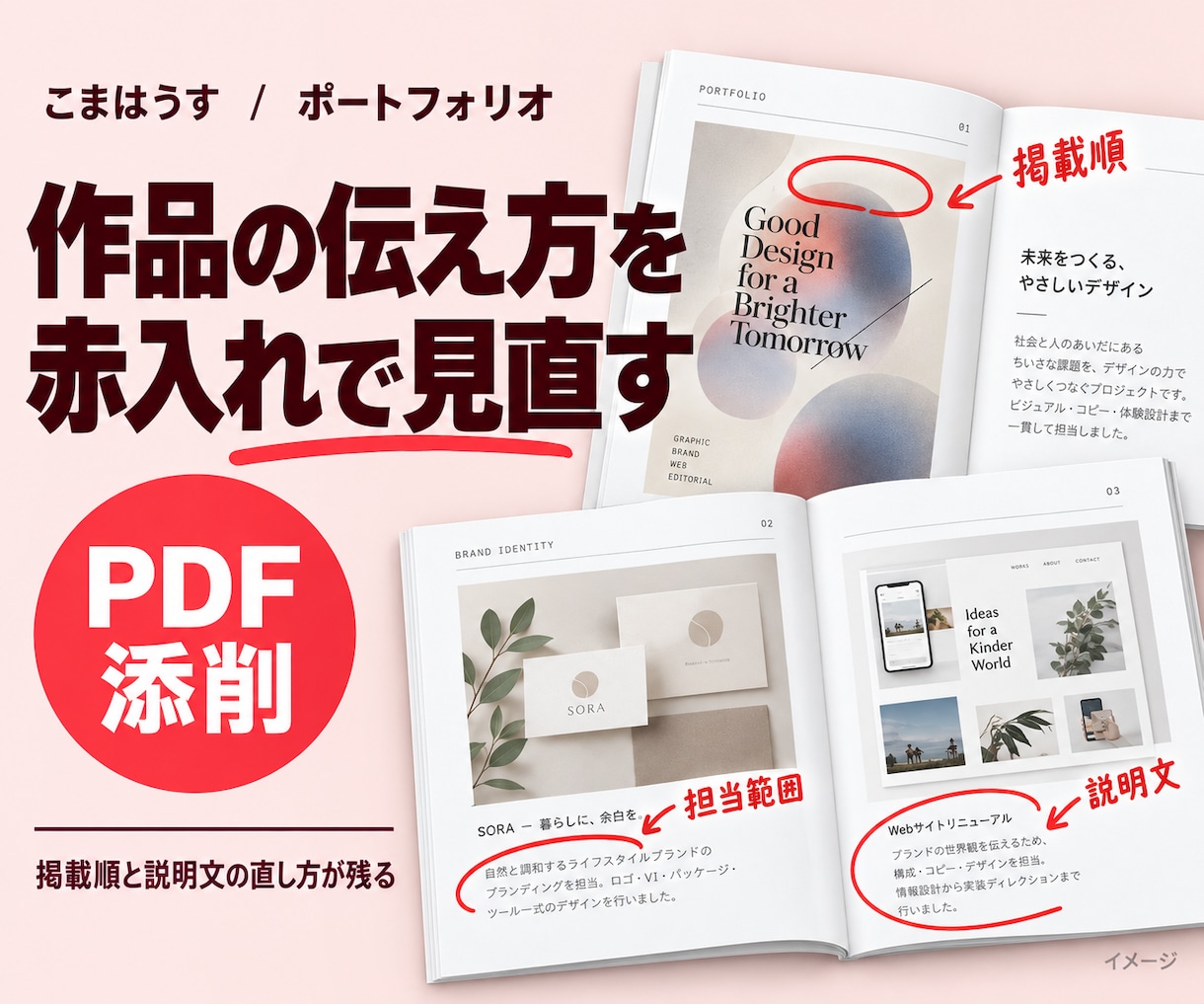 ポートフォリオをPDFで赤入れ添削します 掲載順と説明文の直し方を、後から見返せる診断に イメージ1
