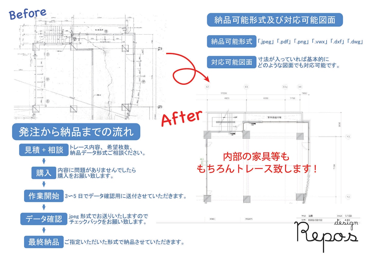 手書き・PDF図面をCADでトレースします vectorworksで紙媒体をデータ化致します。 イメージ2