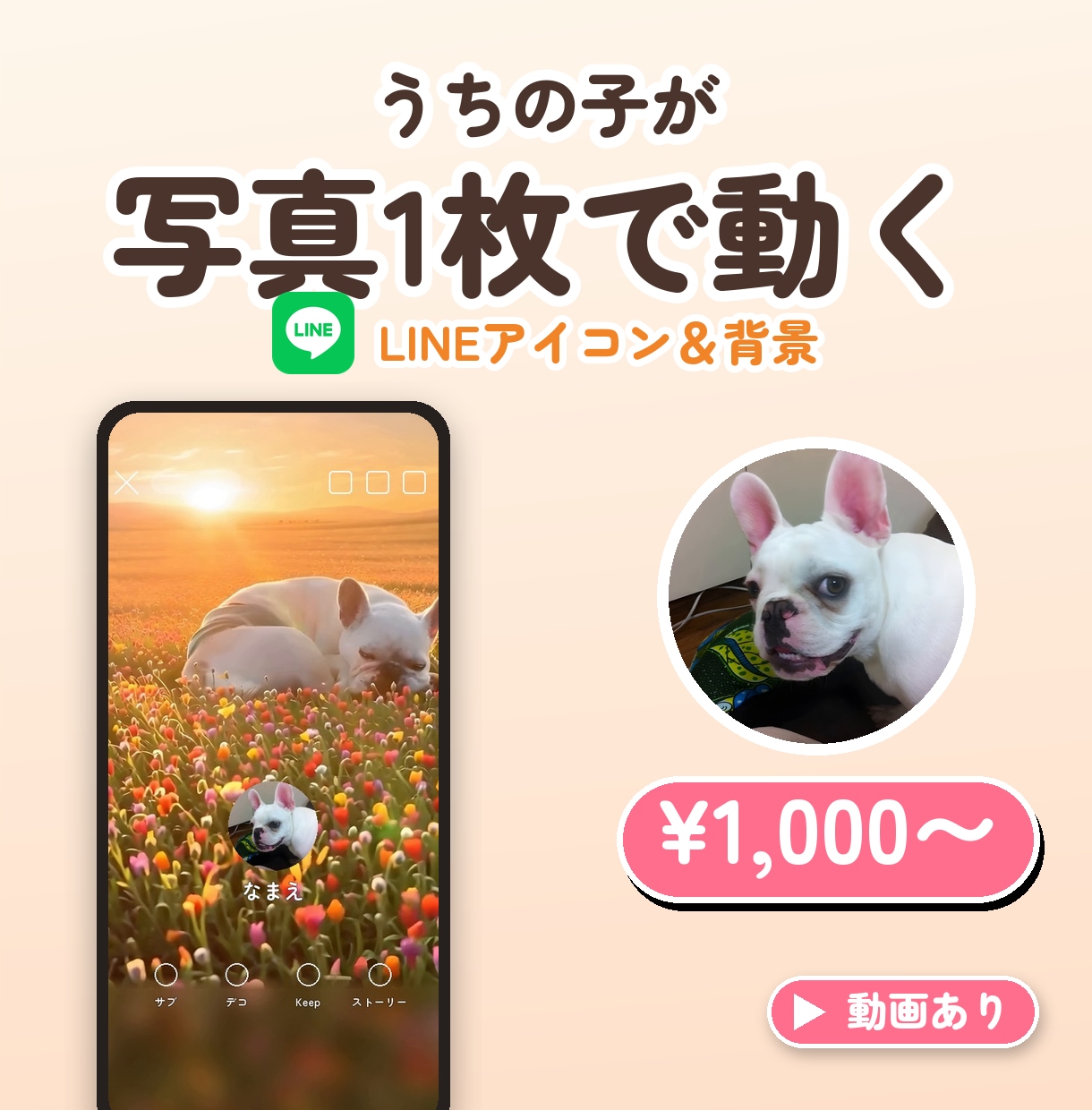 ぴよむす｜動くLINEアイコン＆背景を作ります ペットの写真がまばたき！LINE専用の仕上げでお届け イメージ1