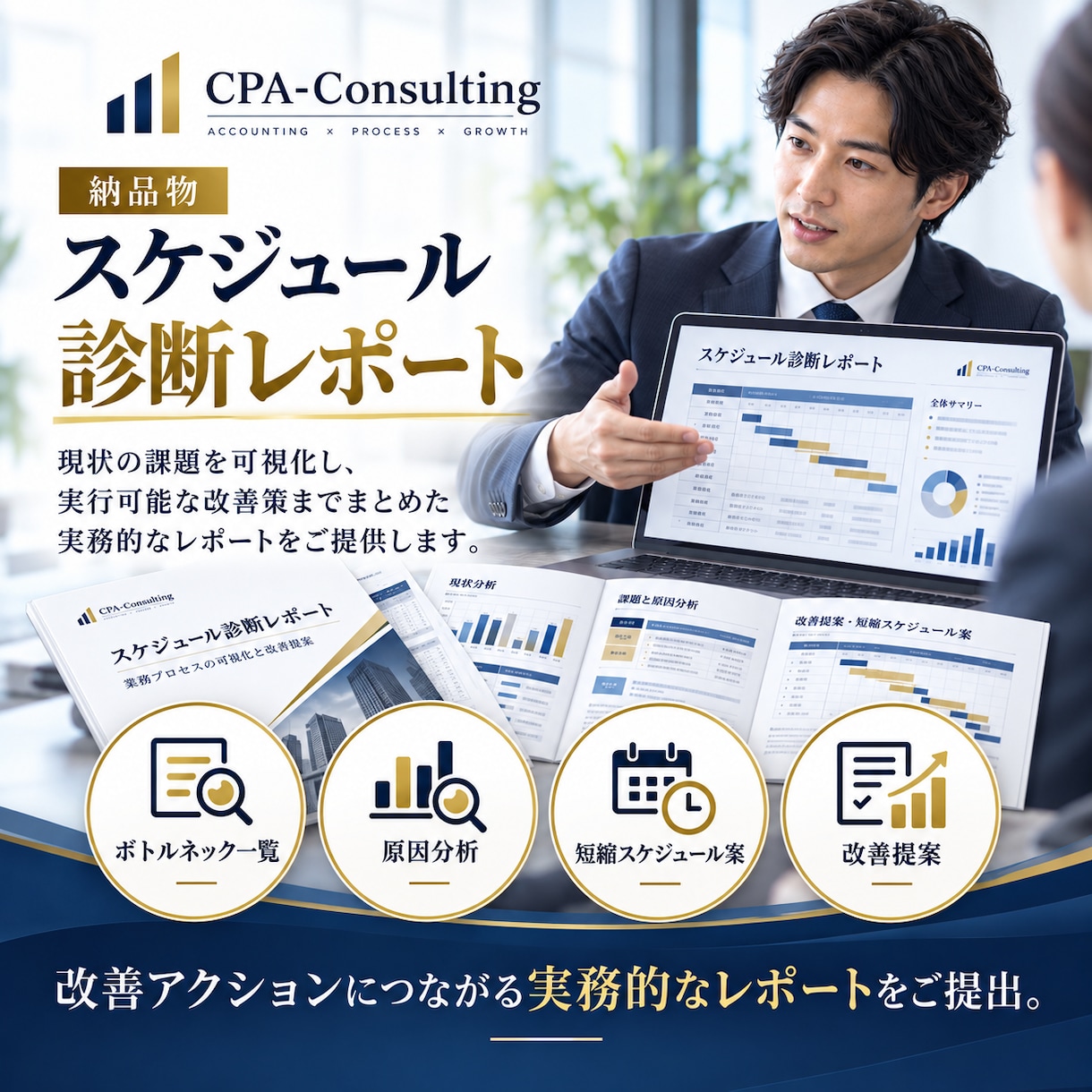 工程表による月次決算のスケジュール診断をします 業務一覧に基づき、月次決算のボトルネックを特定・改善します イメージ3