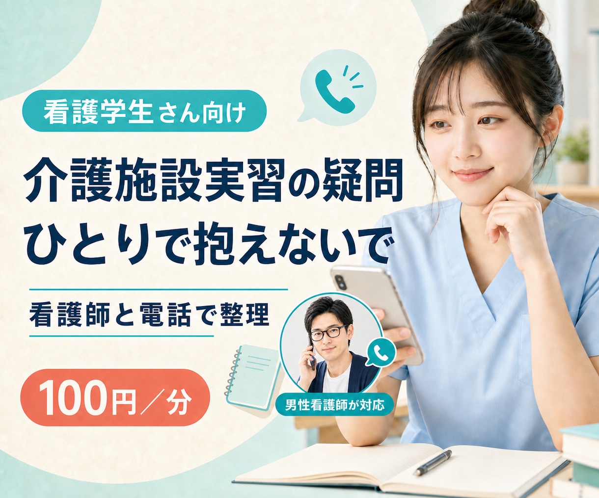 看護学生向け｜介護施設実習の疑問を電話で整理します 看護師に聞けなかった疑問を電話で整理 イメージ1