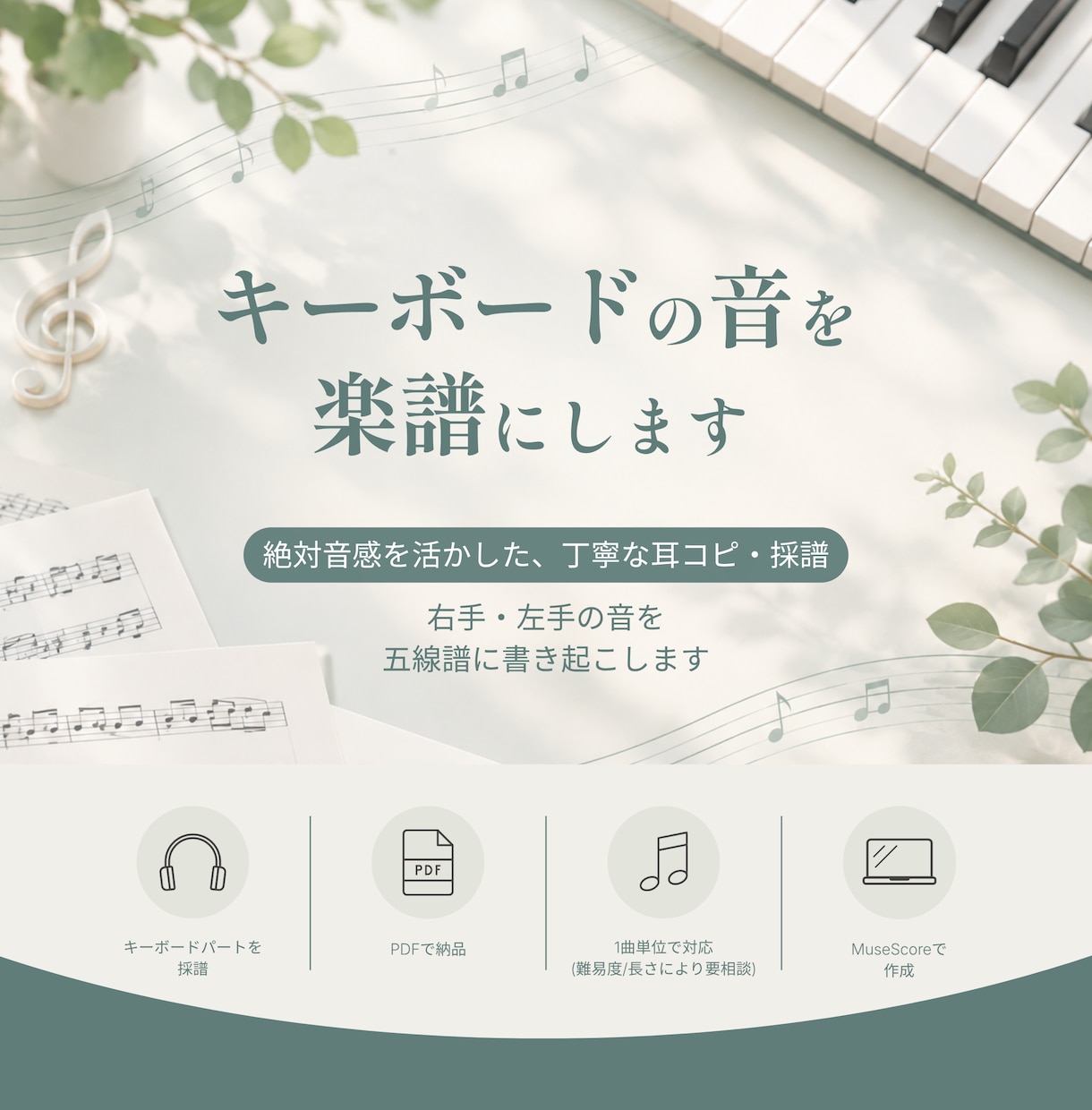 キーボードパートを楽譜にします 完コピも対応！絶対音感を活かして丁寧に採譜 イメージ1