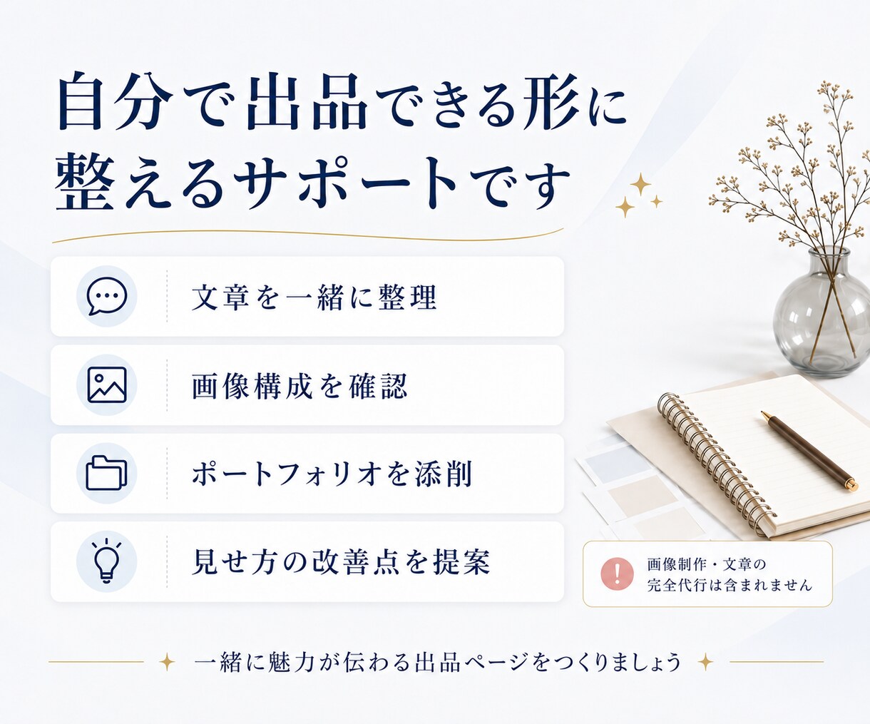 デザイン系ココナラ出品準備をサポートします 文章と画像構成を整え伝わる出品ページへ｜ポートフォリオもOK イメージ4