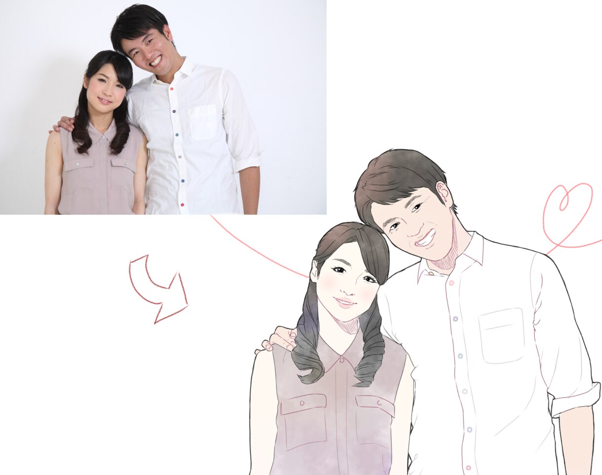 あなたの写真を似顔絵イラストにします 記念日のプレゼントやプロフ画、結婚式のウェルカムボードにも！ イメージ2