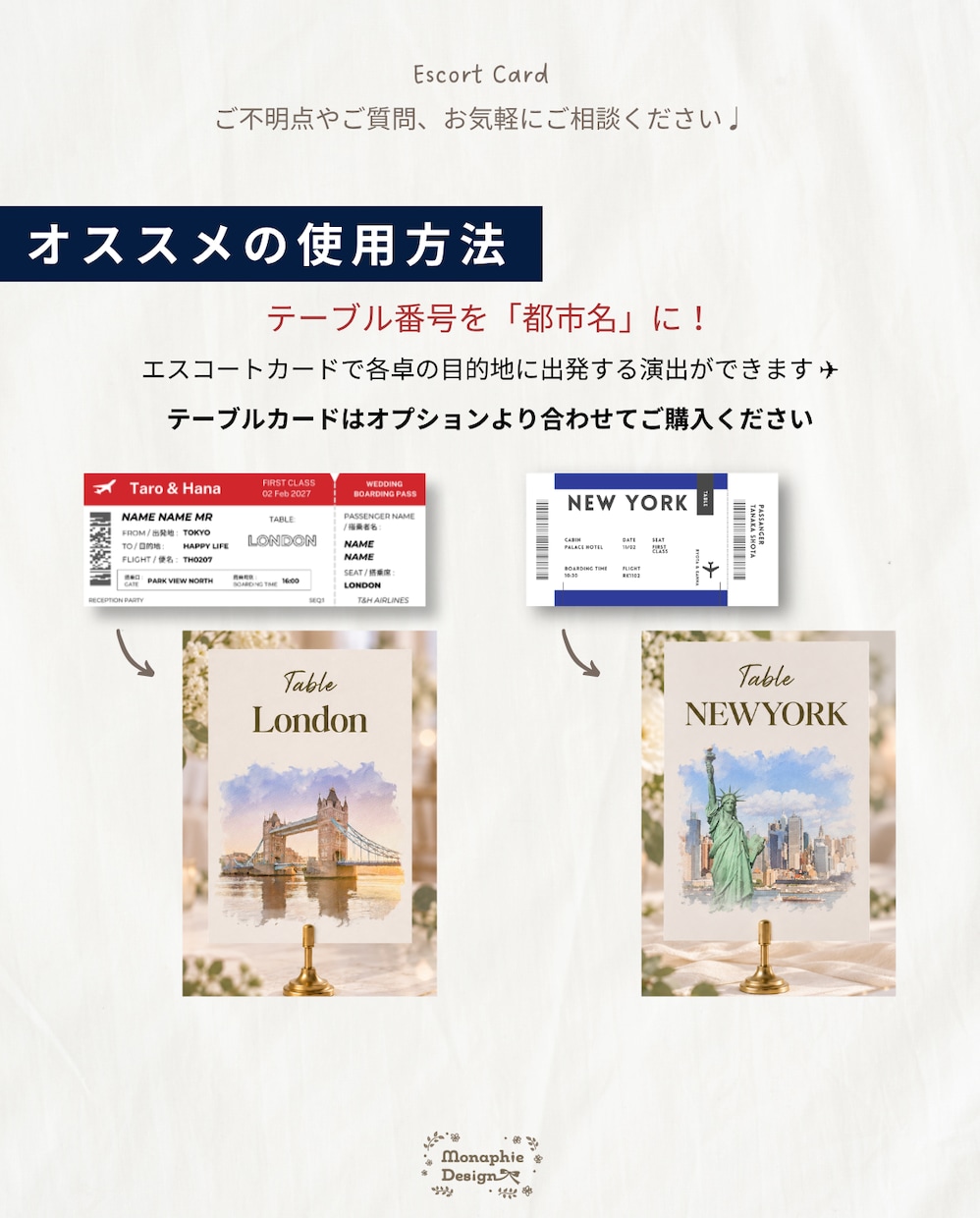 航空券風✈︎ 結婚式エスコートカード・席札作ります お急ぎ対応OK！航空券/荷物タグデザイン　席次表代わりにも◎ イメージ13