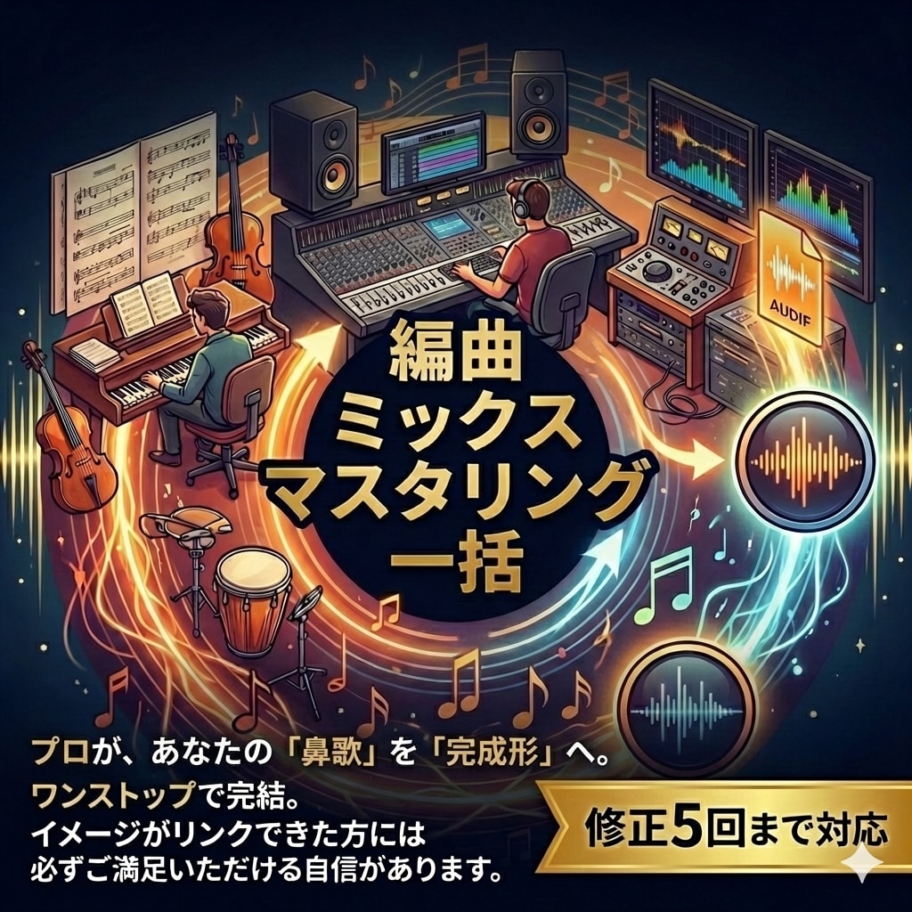 編曲ミックスマスタリング一括で行います あなたの大切な１曲を完成形まで担当いたします イメージ1