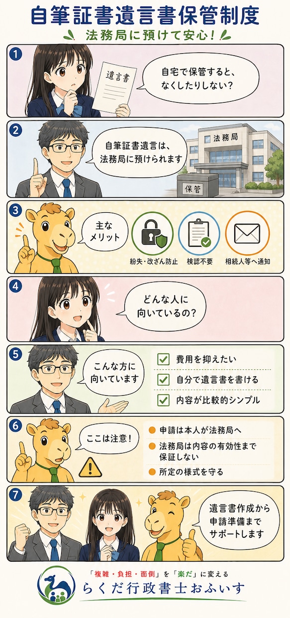 遺言書を行政書士が作成し、ご家族に笑顔を届けます 無効にならない遺言書を作成！法務局の自筆遺言保管制度にも対応 イメージ2