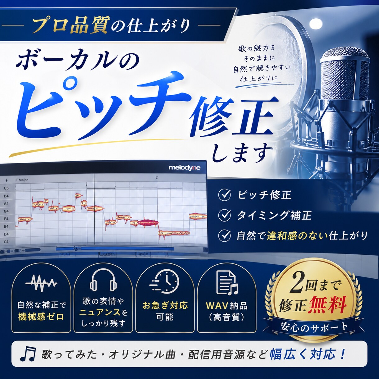 プロ品質でボーカルのピッチ・タイミング修正します 歌の魅力を活かしたピッチ・リズム補正をします イメージ1