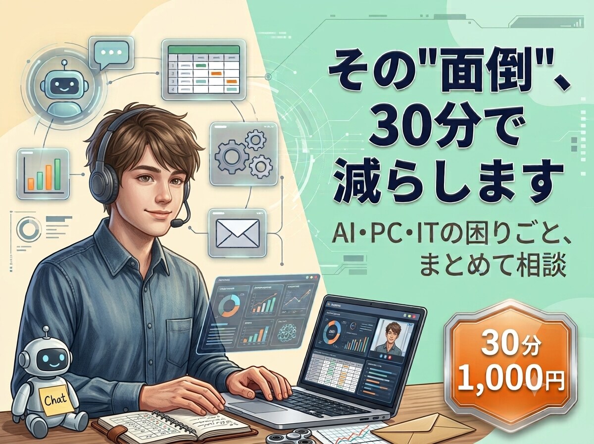 AI・PC・ITの困った何でも解決します 聞ける人がいない、を解消。ITの何でも屋です イメージ1