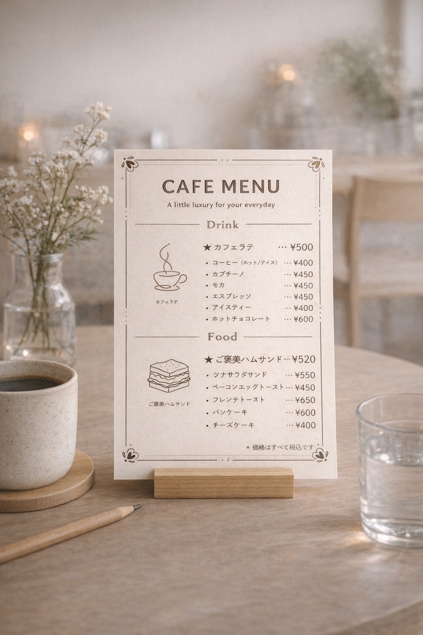 シンプルでおしゃれなメニュー表デザイン作ります 店舗の雰囲気に合わせた見やすいメニューを制作 イメージ1