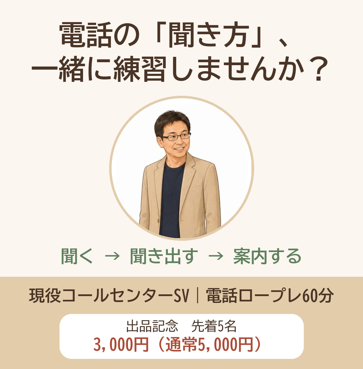 話し下手でOK！電話応対の「聞き方」を練習します 喋りの上手さより、正確に聞く力。現役コールセンターSVと練習 イメージ1