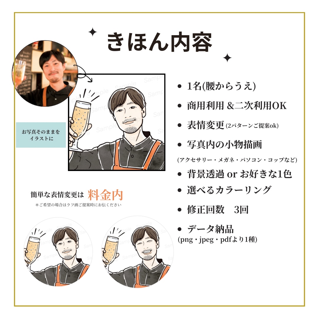 商用利用OK◎優しい印象の似顔絵アイコン描きます ◾️ビジネスアイコンや名刺におすすめ◾️お仕事線画イラスト イメージ2