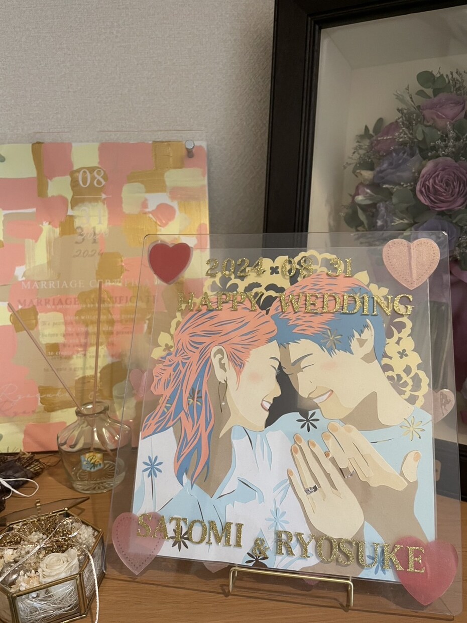 切り絵ウェルカムボードお作りします 結婚式に合わせた淡い色合いの、重ね張りの切り絵です イメージ2
