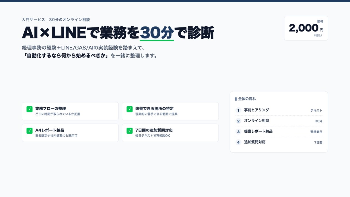 AI×LINE業務効率化を30分で診断します 経理・業務自動化の悩みをAI実装視点で30分診断 イメージ1