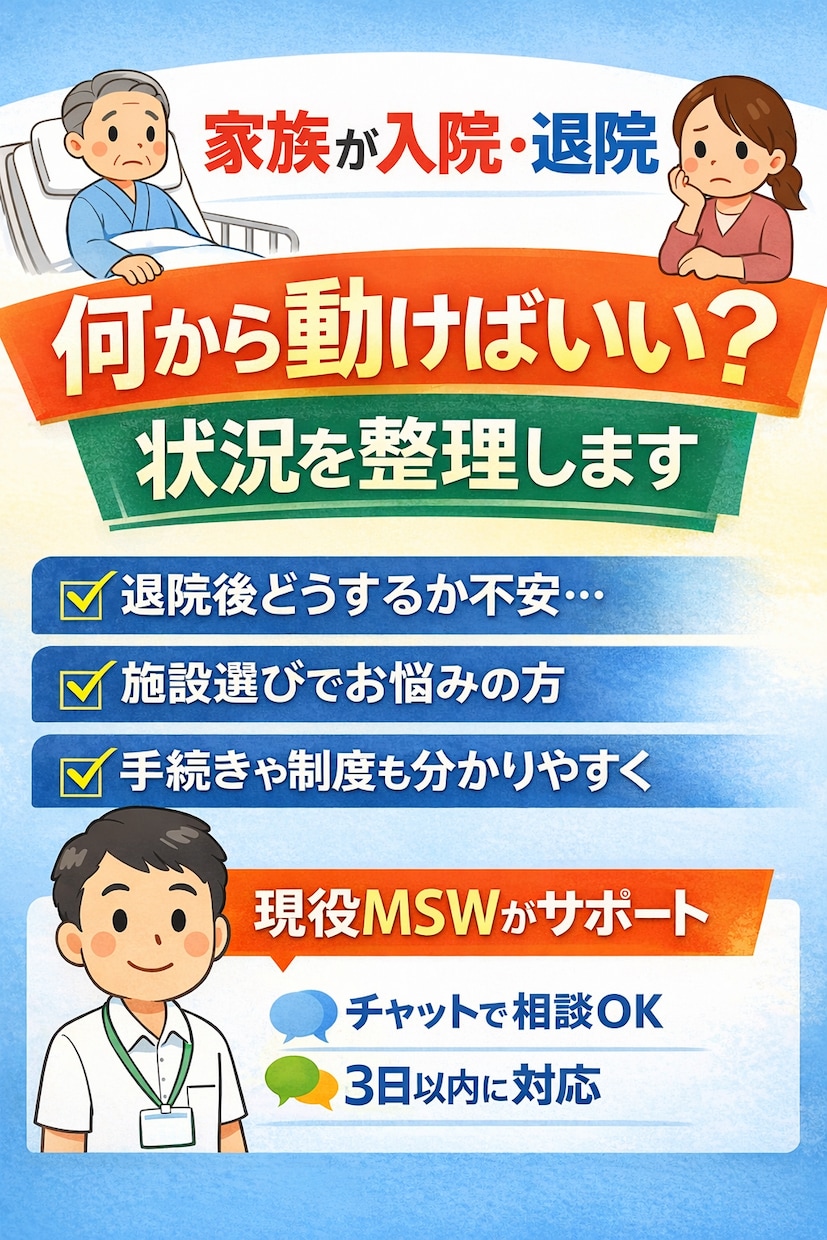 家族が入院・退院。何から動けばいい？状況整理します その説明、ちゃんと理解できていますか？現役MSWが整理します イメージ1
