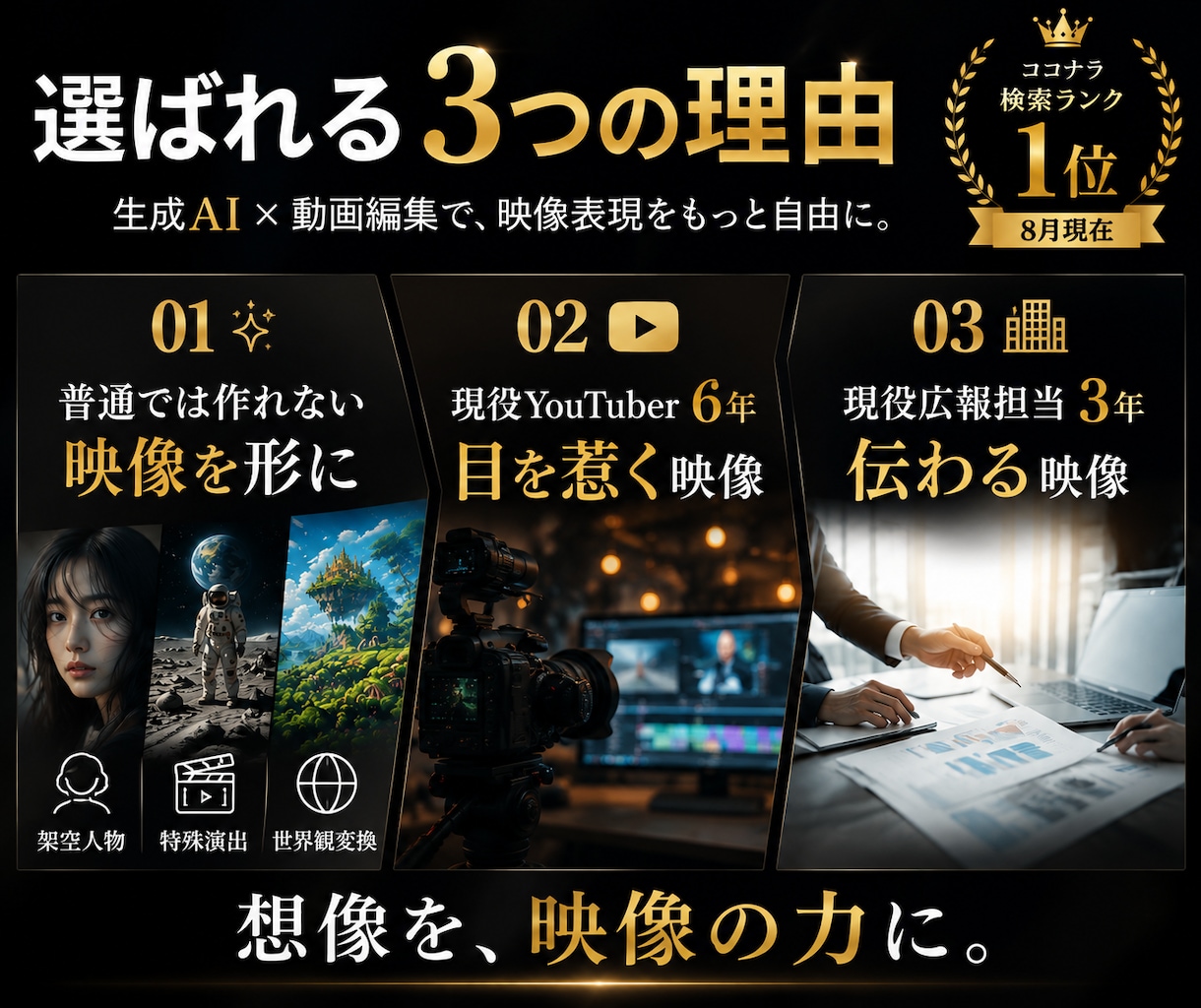 目を惹き伝えるオーダーメイド映像を製作します 広告・PR・イベントの「こんな映像できる？」を企画から形に イメージ3