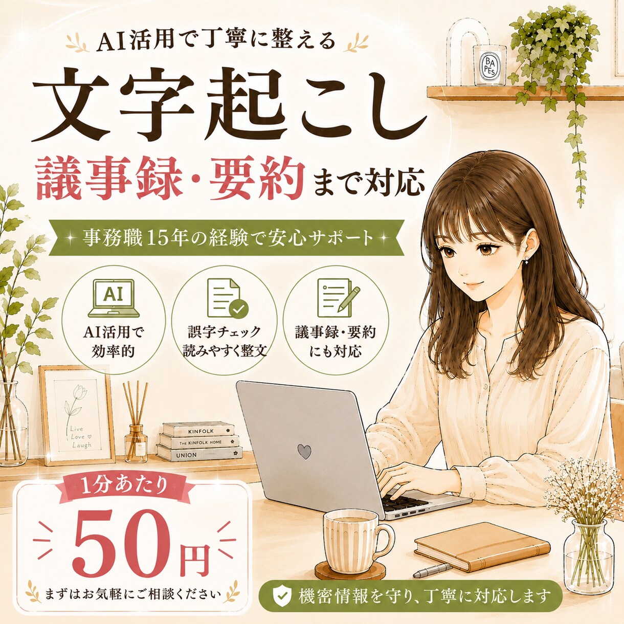 文字起こし｜AI活用で議事録・要約まで対応します 金融事務15年の経験で丁寧に対応 イメージ1