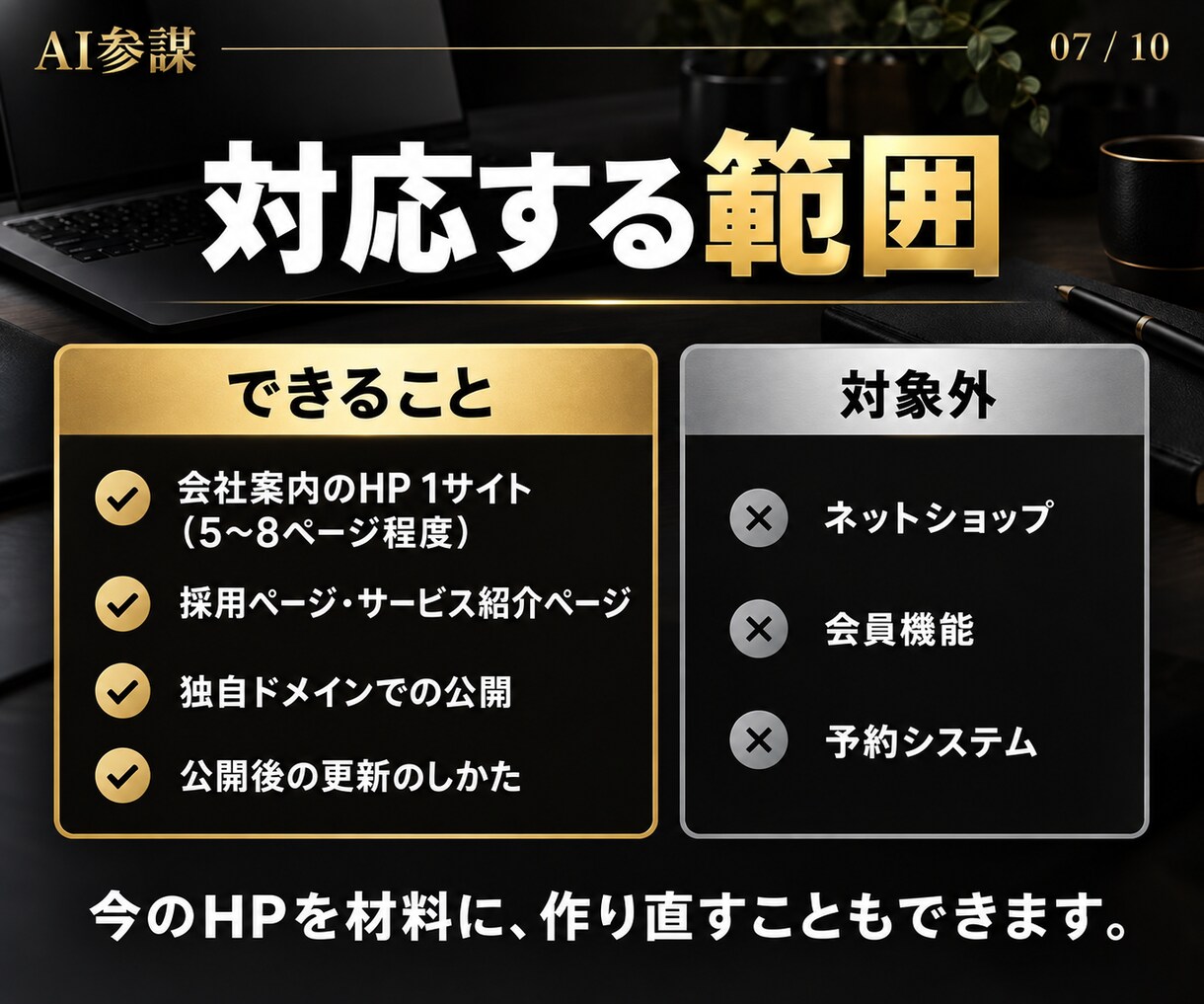 HP外注ゼロへ。社長がAIで作れるまで伴走します 90分×2回で公開まで。以後の更新はAIで自分でできます イメージ7