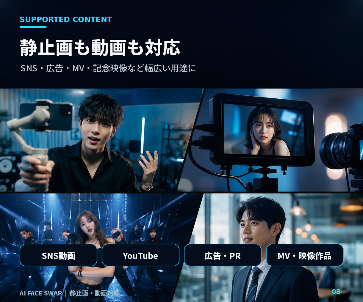 AIで動画の顔を自然な別人へ変更します 髪型・服装・背景を活かし、動画内の顔をAIで自然に合成します イメージ3